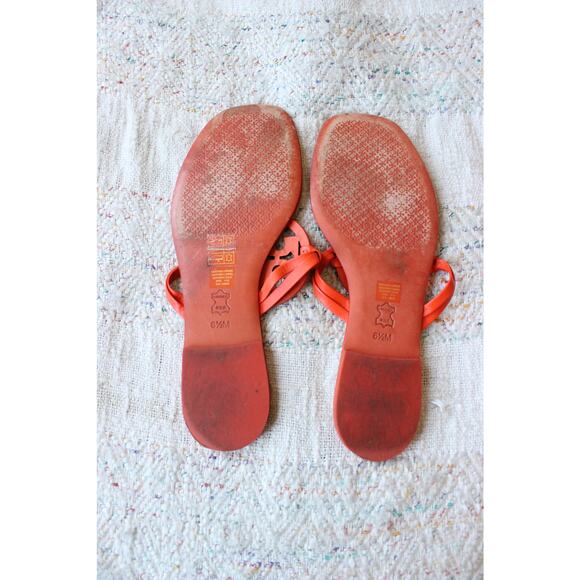 Tory Burch Orange Miller Square Toe Leather Thong Slides Sandals Size 6.5M - Picture 4 of 4
